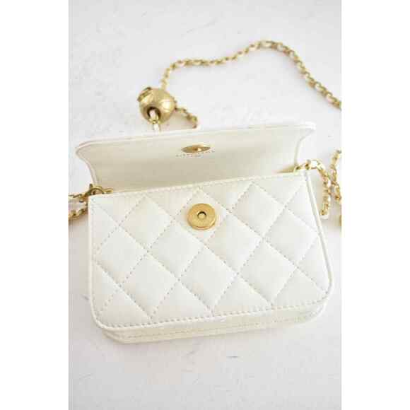Chanel 22C White Pearl Crush Clutch Mini Chain Classic Gold Card Belt Waist Bag - Picture 11 of 12